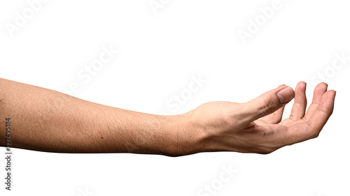 Hand open and ready to help or receive. Gesture isolated on white background with clipping path.