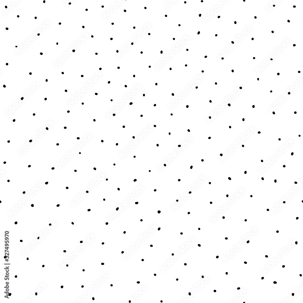 Black dots hand drawn vector background. Seamless pattern with randomly placed spots on white. Backdrop drawing irregular small polka dots. Monochrome design for fabric, home textiles, card, packaging Black dots hand drawn vector background. Seamless pattern with randomly placed spots on white. Backdrop drawing irregular small polka dots. Monochrome design for fabric, home textiles, card, packaging