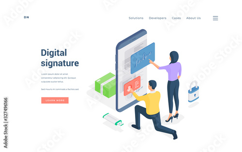 People submitting digital signature to online document