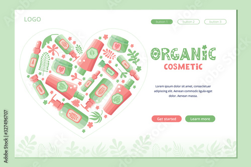 Landing page for advertising natural cosmetics from plants and herbs. Website template design for beauty salons and cosmetics stores. Design mobile website development. Face and body care eco product.