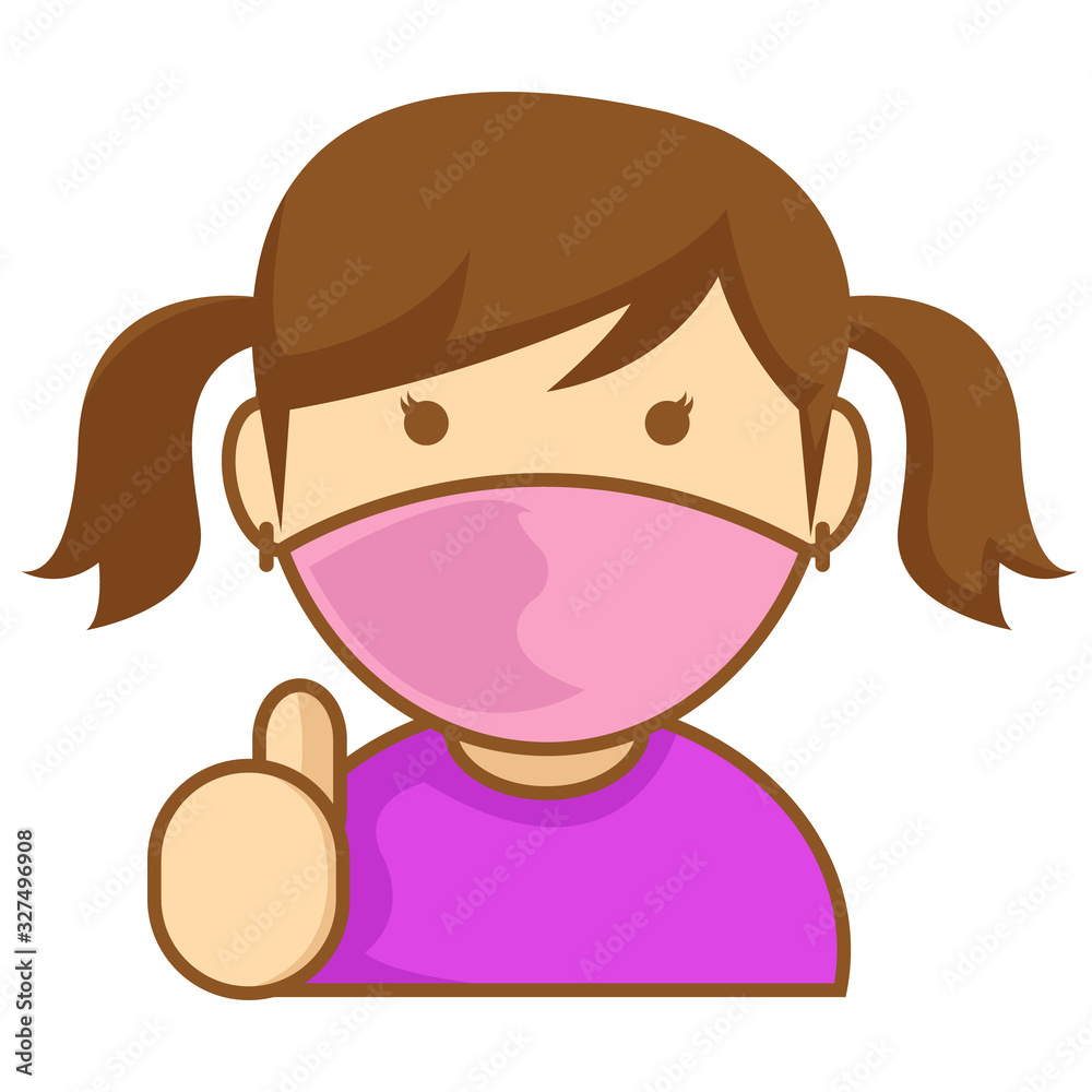 Fototapeta premium Simple illustration of cute girl wearing face mask