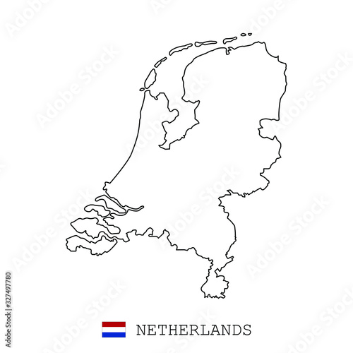 Netherlands, Holland map line, linear thin vector. Netherlands, Holland simple map and flag.