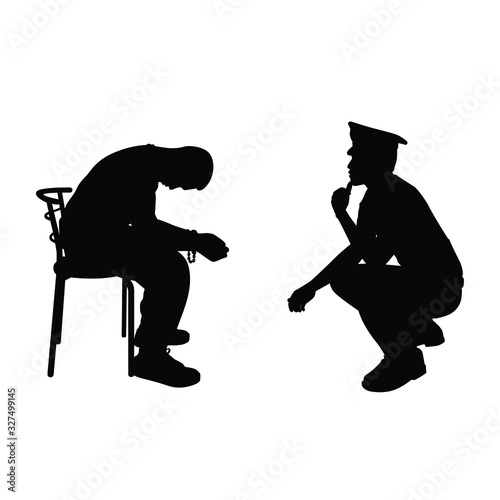 Police man and suspect silhouette