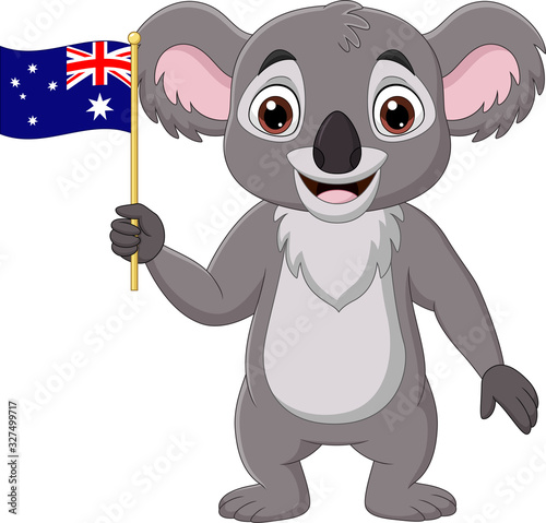 Cartoon Koala holding australian flag