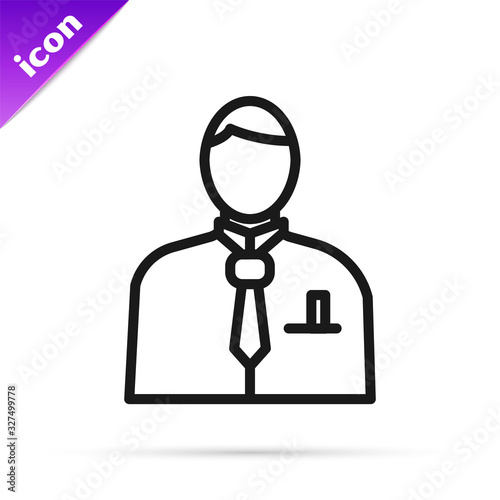 Black line Businessman or stock market trader icon isolated on white background. Vector Illustration