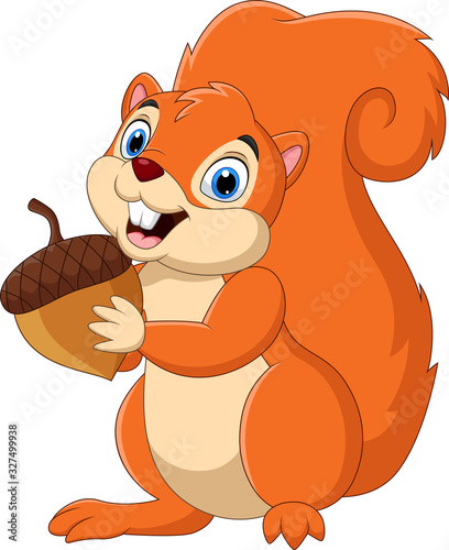 Cartoon squirrel holding a nut 