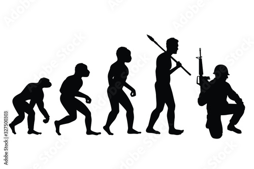 Revolution of human to soldier silhouette