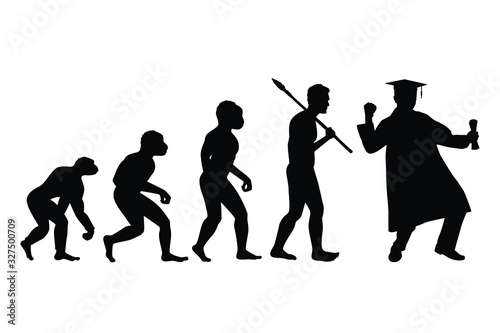 Revolution of human to graduated man silhouette
