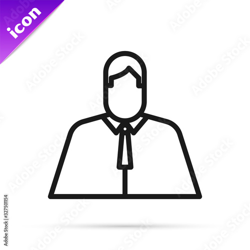Black line Lawyer, attorney, jurist icon isolated on white background. Jurisprudence, law or court icon. Vector Illustration
