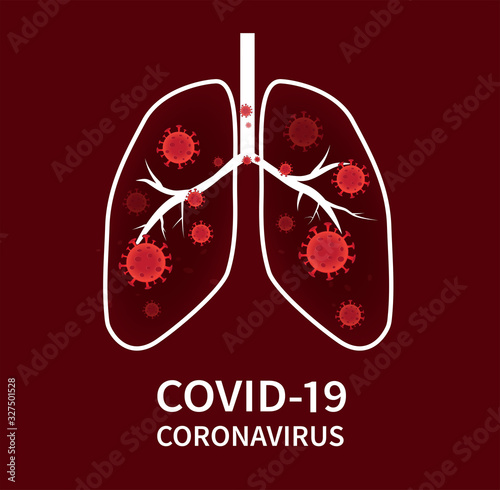 Coronavirus COVID-19 to spread into the cells of the airways and lungs. Vector illustration