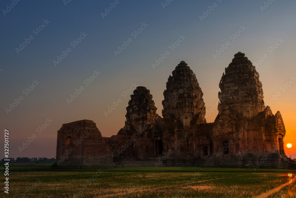 The historical park Three-pagodas palace ruin named Phra Prang Sam Yod, the tradition place for tourists in Lopburi Province,Thailand.