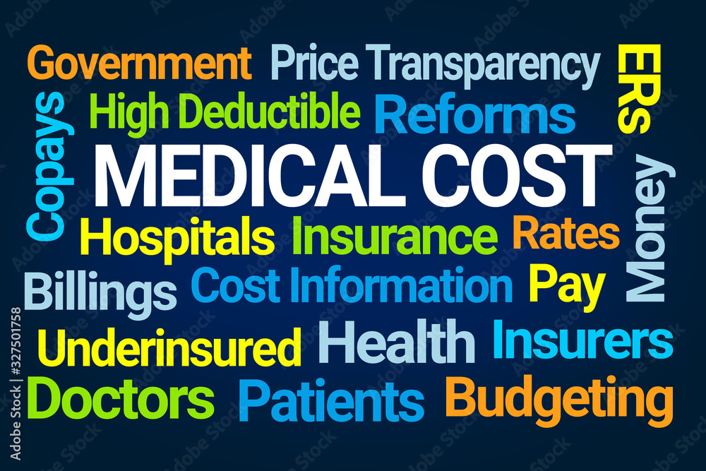 Medical Cost Word Cloud on Blue Background