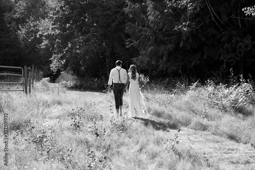 Married couple walking away