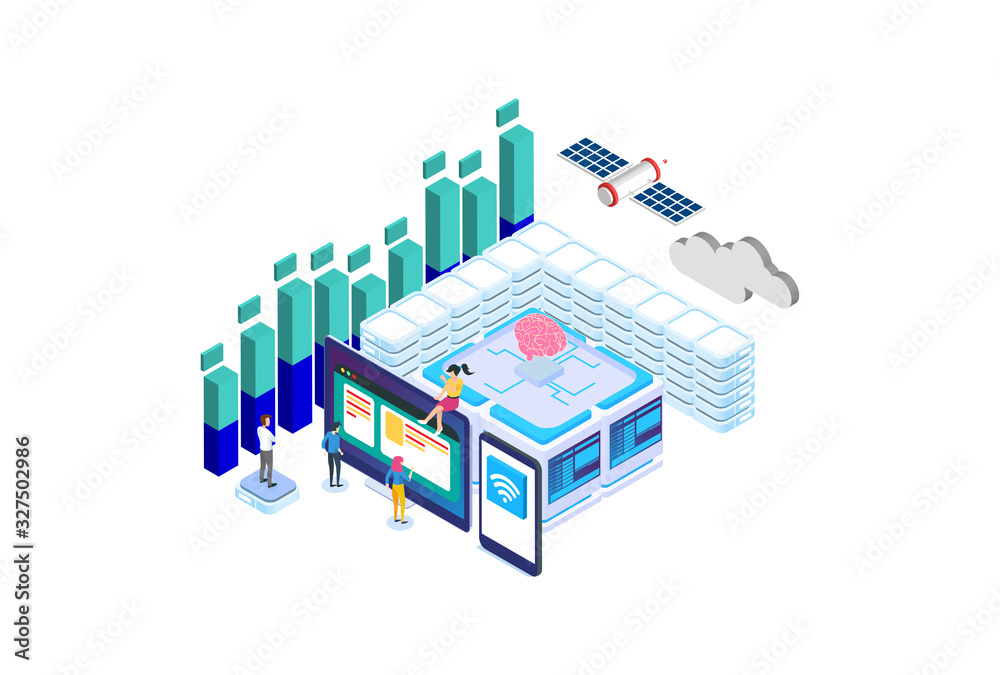 Modern Isometric Big Data Illustration, Web Banners, Suitable for Diagrams, Infographics, Book Illustration, Game Asset, And Other Graphic Related Assets