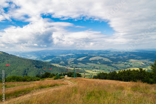 under the summer cloudy sky mountains