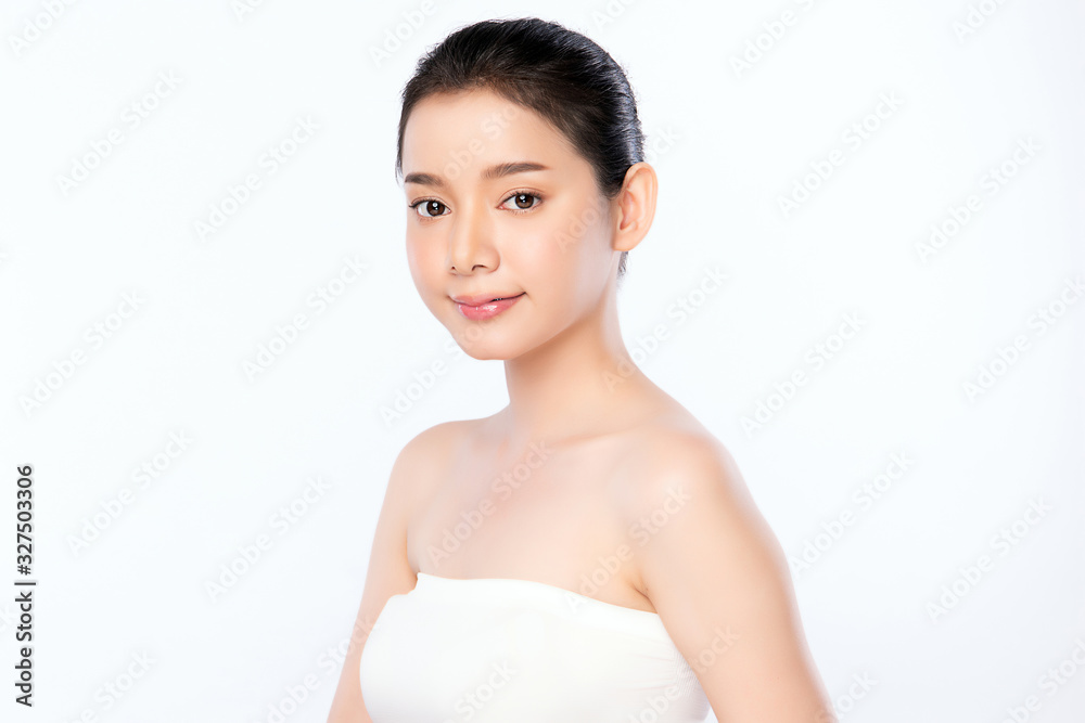 Beautiful Young Asian Woman with Clean Fresh Skin. Face care, Facial treatment, Cosmetology, beauty and healthy skin and cosmetic concept .woman beauty skin isolated on white background Beautiful Young Asian Woman with Clean Fresh Skin. Face care, Facial treatment, Cosmetology, beauty and healthy skin and cosmetic concept .woman beauty skin isolated on white background