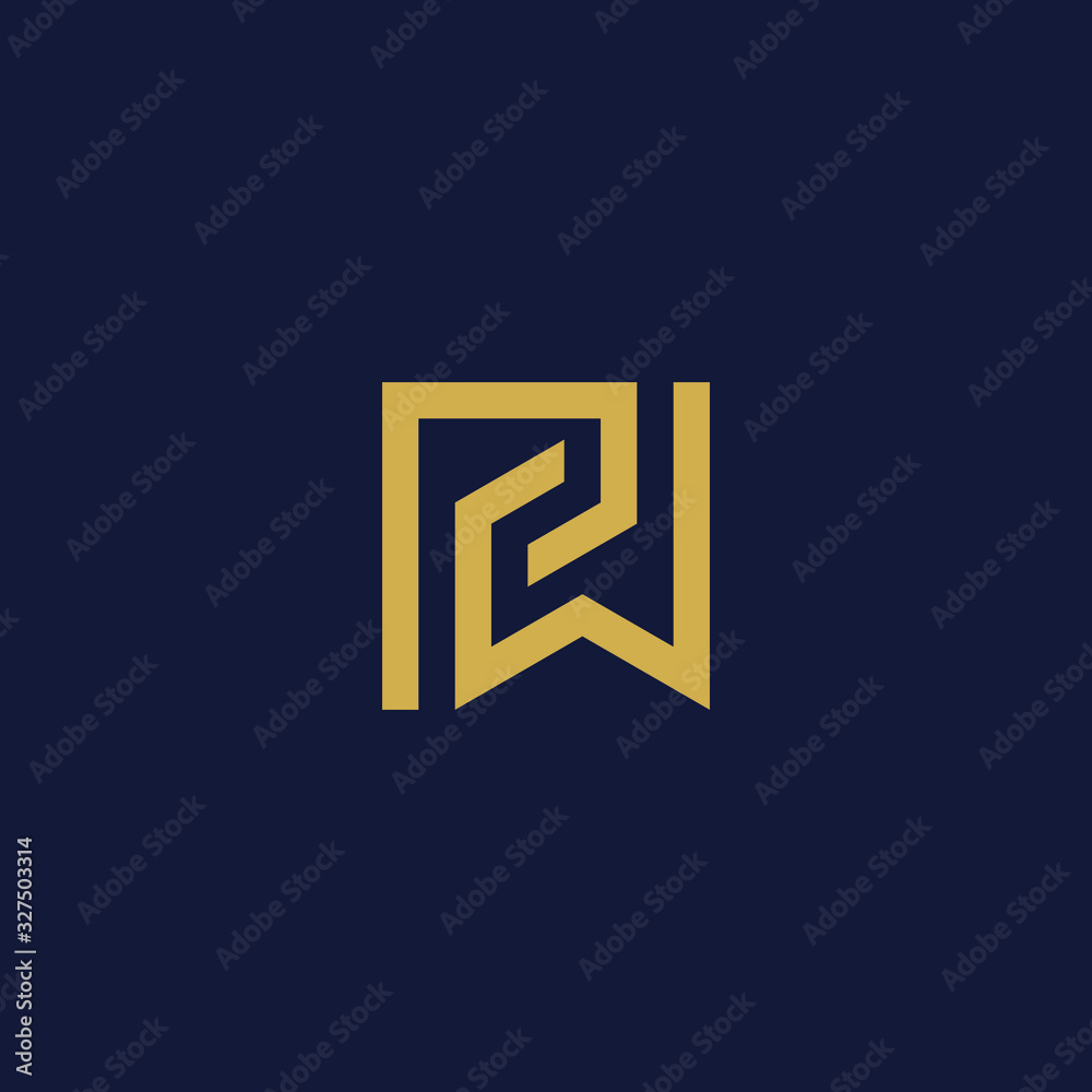 Letter P & W Monogram Logo in gold color