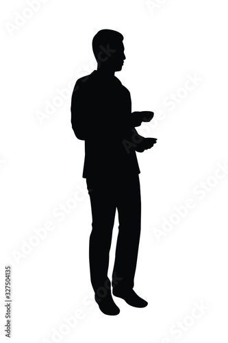 Business man with coffee cup silhouette