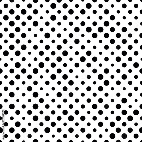 Seamless polka dot pattern. Black dots in random sizes on white background. Vector illustration