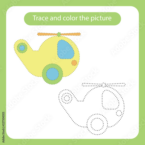 Helicopter toy with simple shapes. Trace and color the picture.