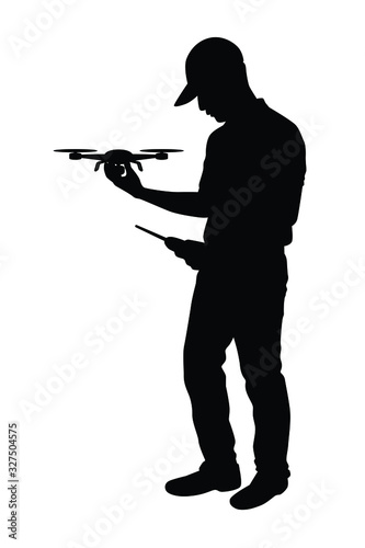 Man and drone silhouette vector