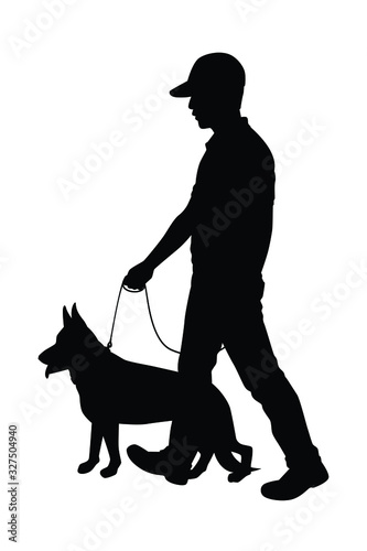 Man and dog silhouette, pet
