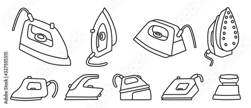 Electric steam iron vector icon.Illustration of isolated outline icon home hot press for clothes. Vector illustration laundry appliance for clothes.Isolated outline set of electric hot home iron.