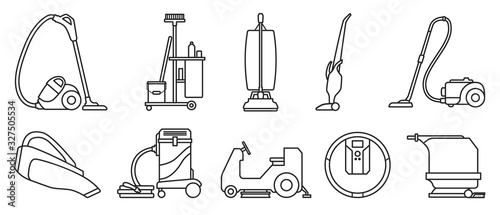 Vacuum cleaner Outline vector illustration on white background . Set icon vacuum cleaner for cleaning .Outline vector icon hoover for cleaning carpet. photo