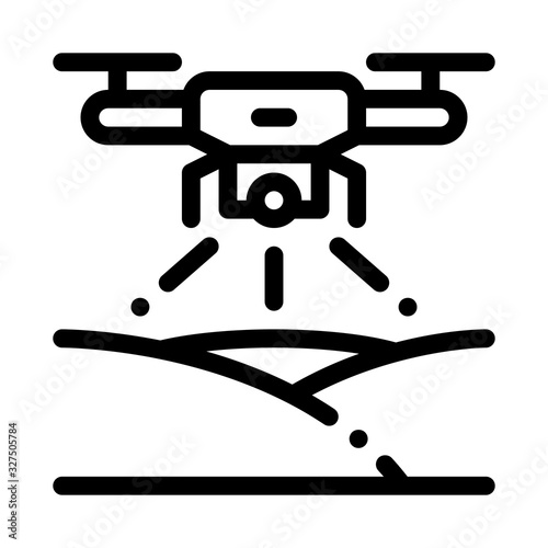 Drone Quadcopter Equipment Icon Thin Line Vector. Flying Drone With Video Camera For Research Concept Linear Pictogram. Monochrome Outline Sign Isolated Contour Symbol Illustration