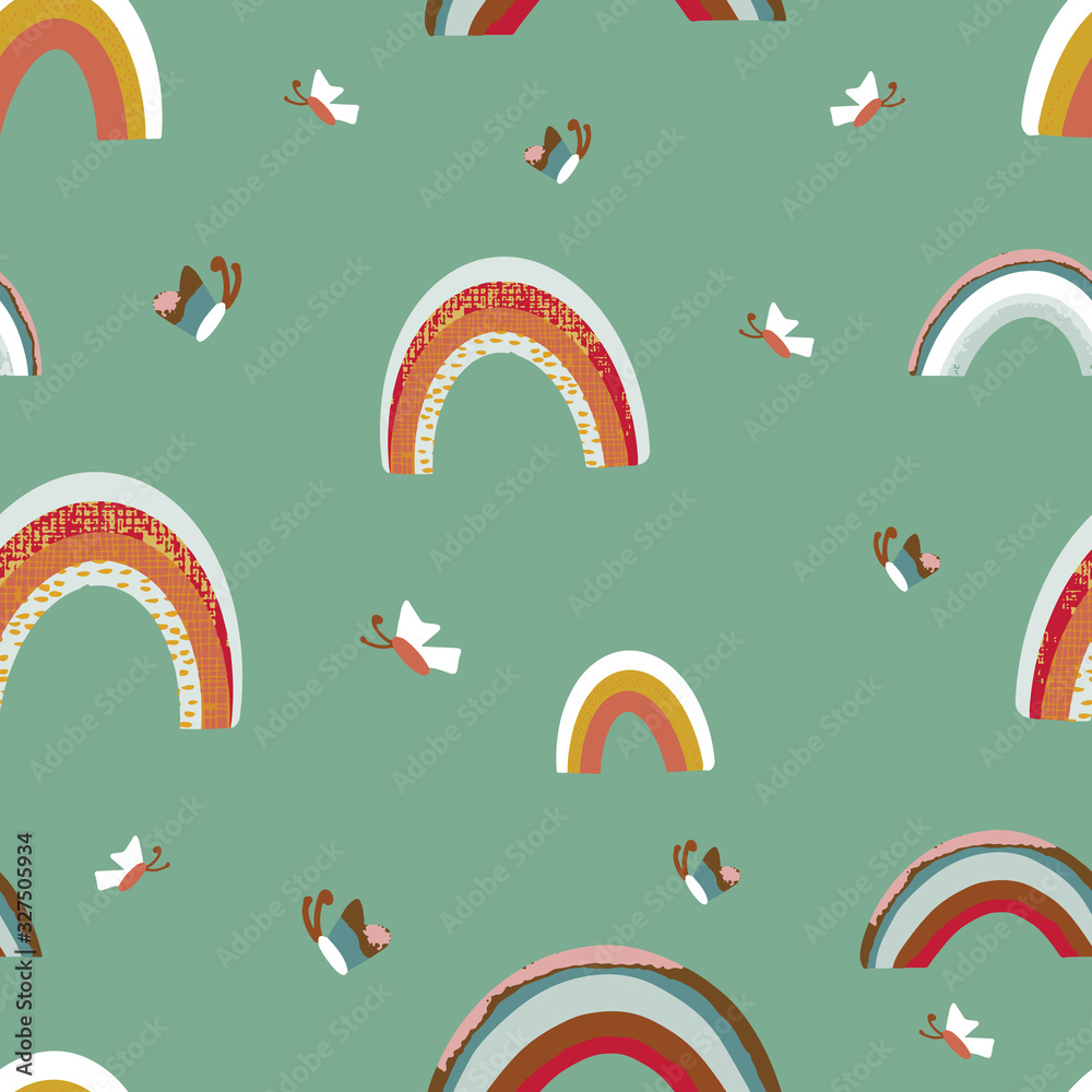 Vector seamless pattern background with rainbows. Green background Vector seamless pattern background with rainbows. Green background