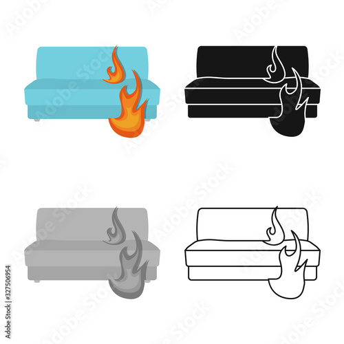 Vector design of flame and sofa sign. Collection of flame and burn stock vector illustration.