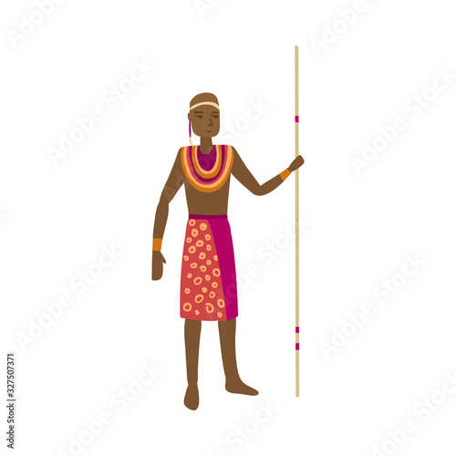 Cute african with colorful red clothes and long lance