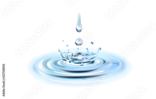 A splash of pure water, rippled circles on the water with drops, moisturizing.