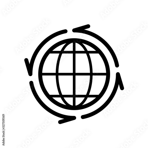 Earth globe with line arrows around icon. All over the world symbol. Goods distribution sign.