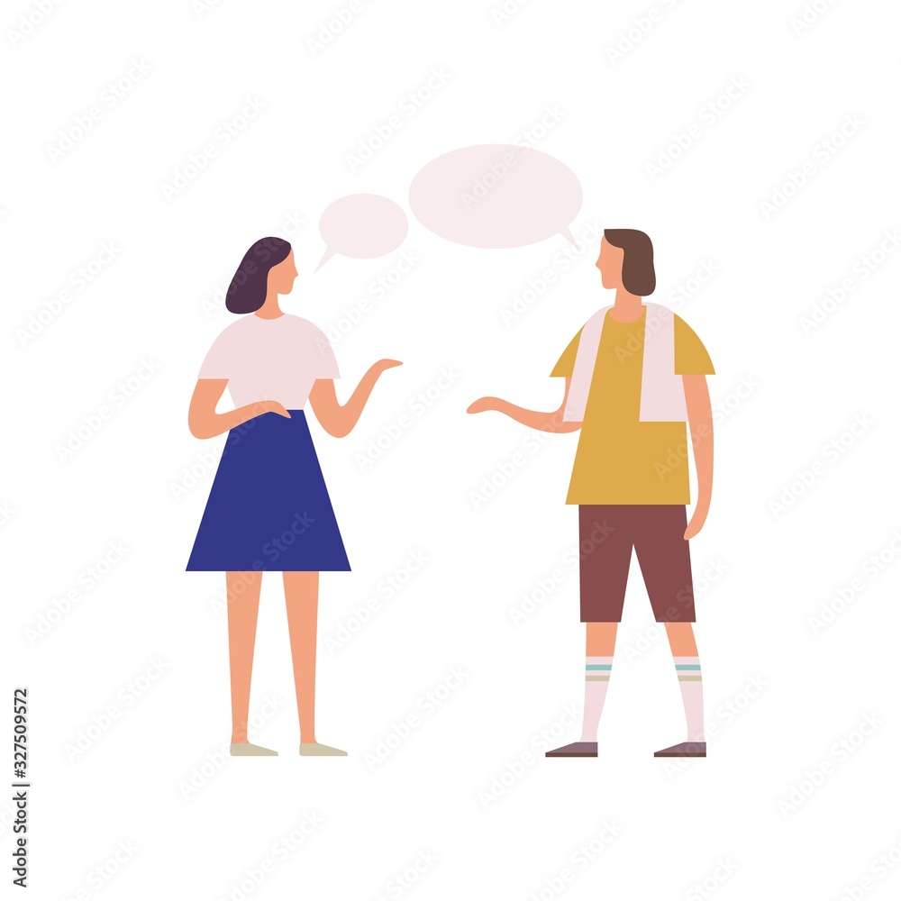 Two female friends gossiping with speech bubbles vector flat illustration. Cartoon woman talking each other and gesticulating isolated on white background. People enjoying conversation Two female friends gossiping with speech bubbles vector flat illustration. Cartoon woman talking each other and gesticulating isolated on white background. People enjoying conversation
