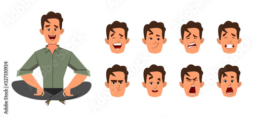 businessman doing yoga or relax meditation. businessman character with different type of facial expression