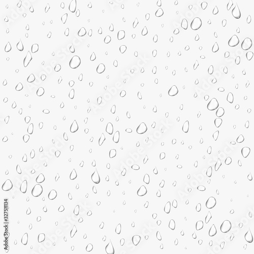 Different realistic transparent water drops. Glass bubble drop condensation surface on isolated background. Vector clean drop splash