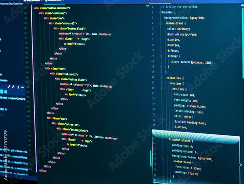 Css and html code on the screen. Web Design Concept. Technology source code, closeup