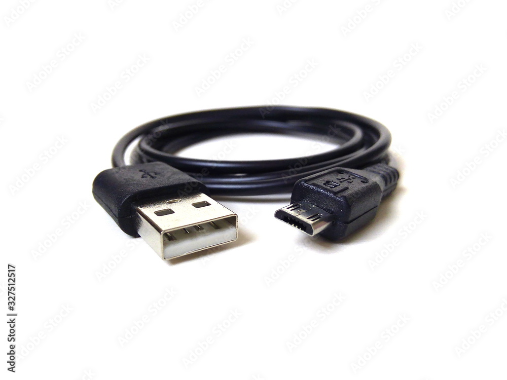 Close up of USB to micro USB cable connector isolated on white background. USB cable for mobile phone and tablet. Close up of USB to micro USB cable connector isolated on white background. USB cable for mobile phone and tablet.