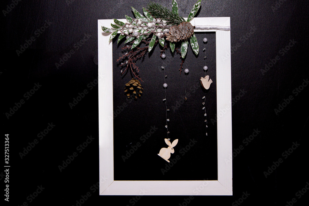 Fototapeta premium White wooden frame photo on back background.
