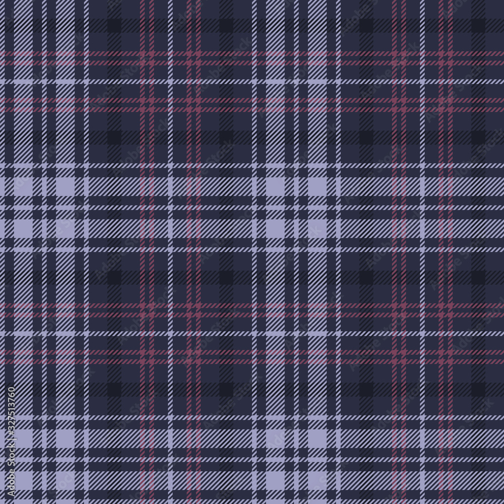 Plaid pattern seamless vector background in dark blue, purple, and pink.