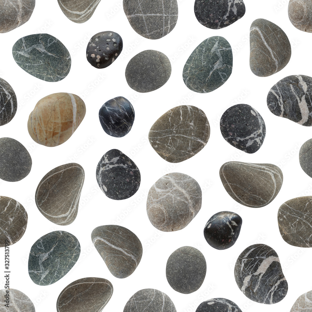 Stones Seamless pattern different color. Rocks with texture. Scandinavian wild nature trend surface design isolated on white background. Gray brown and black stones with white stripes. Stones Seamless pattern different color. Rocks with texture. Scandinavian wild nature trend surface design isolated on white background. Gray brown and black stones with white stripes.