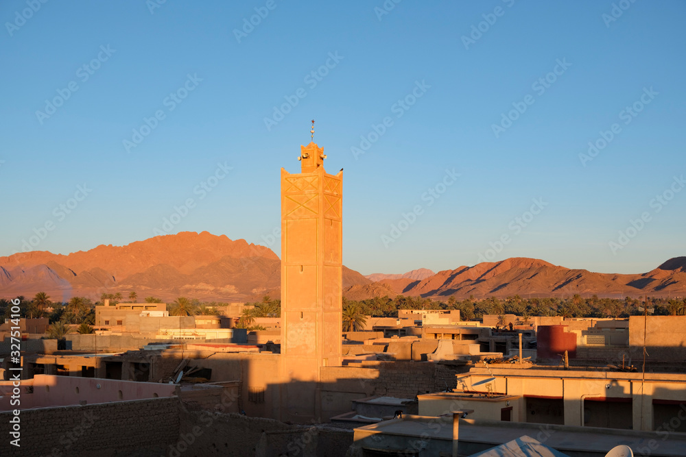 Panoramic view over the roofs of the Moroccan oasis city Figuig
