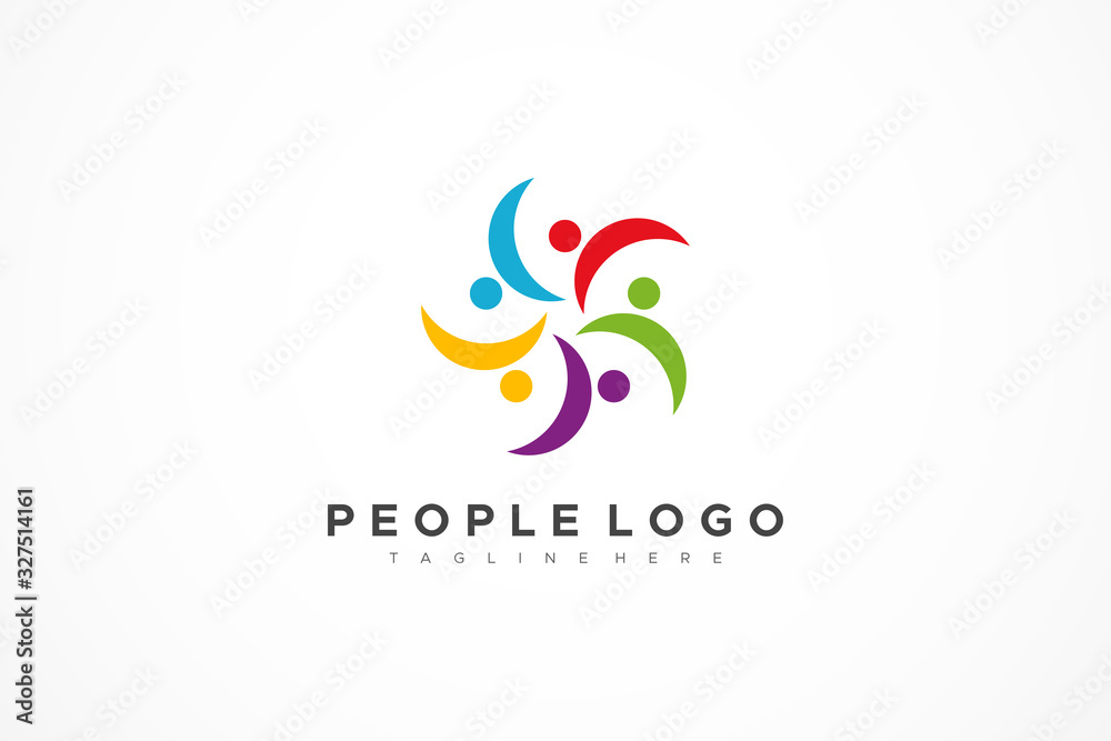 Colorful Twisted Five Star Icon Abstract People Logo isolated one white background. Flat Vector Logo Design Template Element.