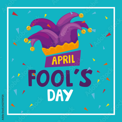 april fools day with hat buffoon vector illustration design