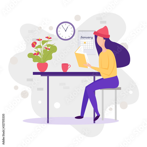 Girl studying with some books. Young student girl. Education and learning concept