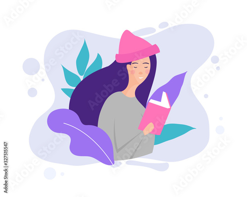 Girl studying with some books. Young student girl. Education and learning concept