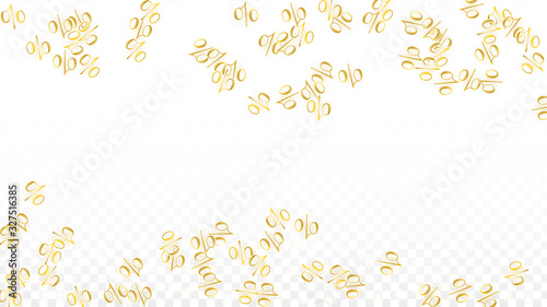 Luxury Vector Gold Percentage Sign Confetti on Transparent. Percent Sale Background. Business, Economics Print. Discount Illustration. Promotion Poster. Black Friday Banner. Special offer Template.