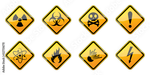Set of danger symbols. Vector warning hazard signs