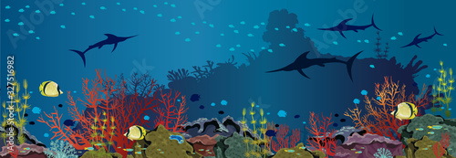 Underwater sea - Coral reef and fishes